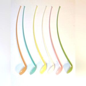 Six Vintage Tupperware 12" Long Handled Iced Tea Spoons #165 Pastel Colors